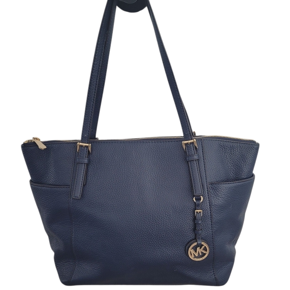 Michael Kors Jet Set Dark Blue Pebbled Leather Tote